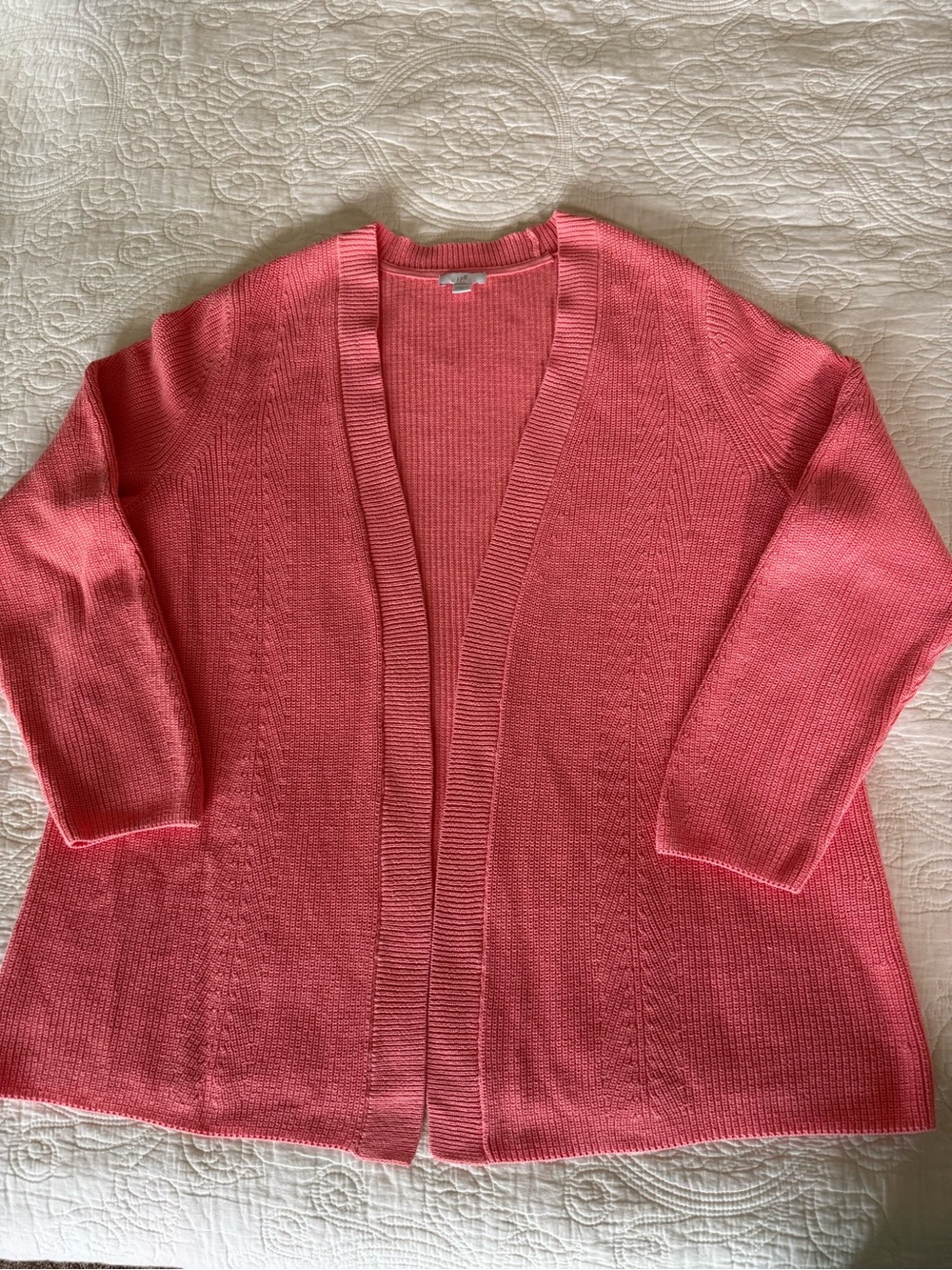 J. Jill Coral Pink Open-Front Cardigan Sweater XL 💯 Cotton